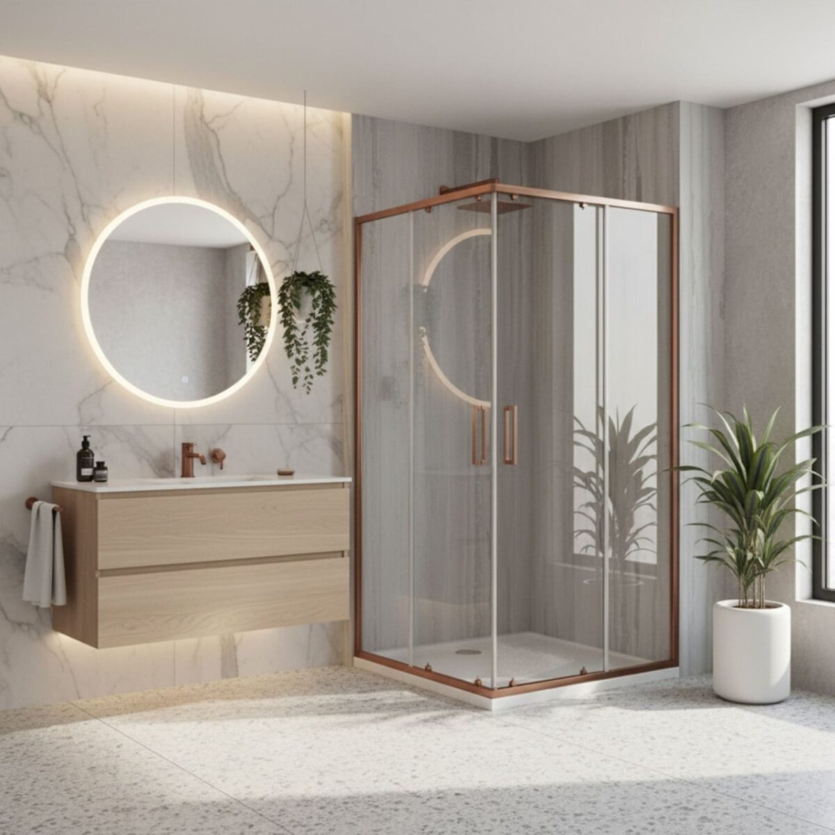 Cabina doccia angolare Rea City in rame spazzolato – 80x100 cm - immagine 2