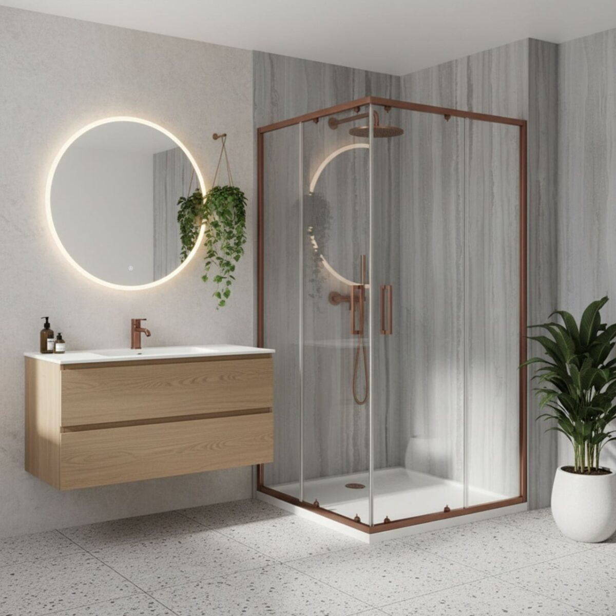 Cabina doccia angolare Rea City in rame spazzolato – 80x100 cm - immagine 6
