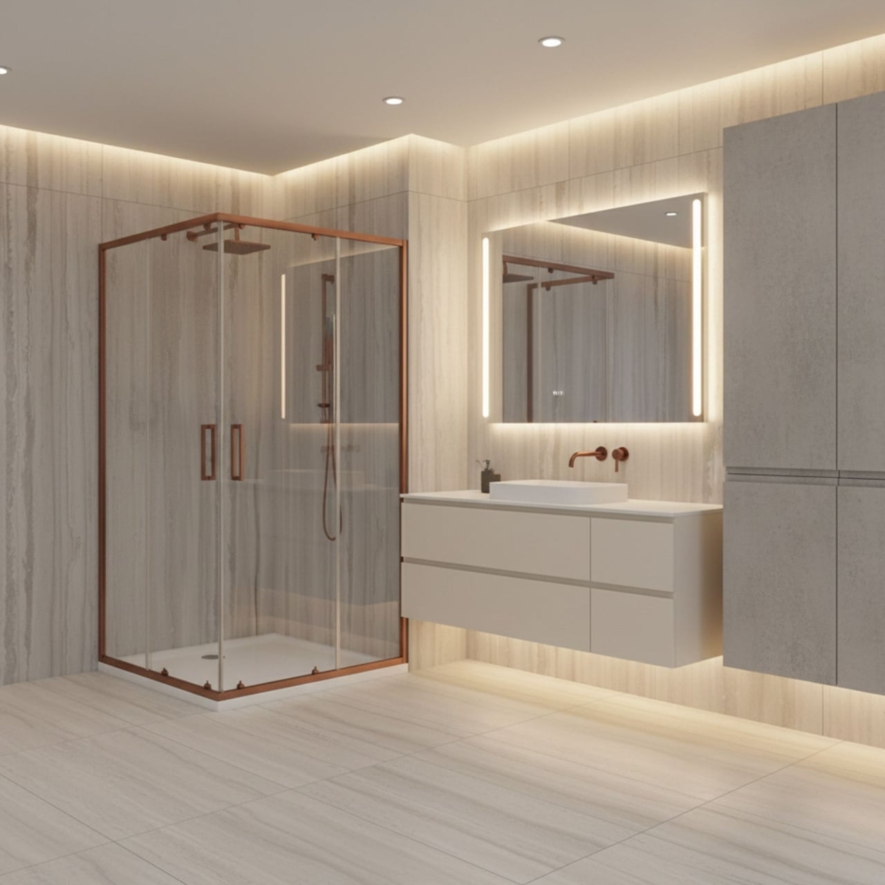 rea-city-80x100-br (5) Cabina doccia angolare Rea City in rame spazzolato – 80x100 cm - immagine 1