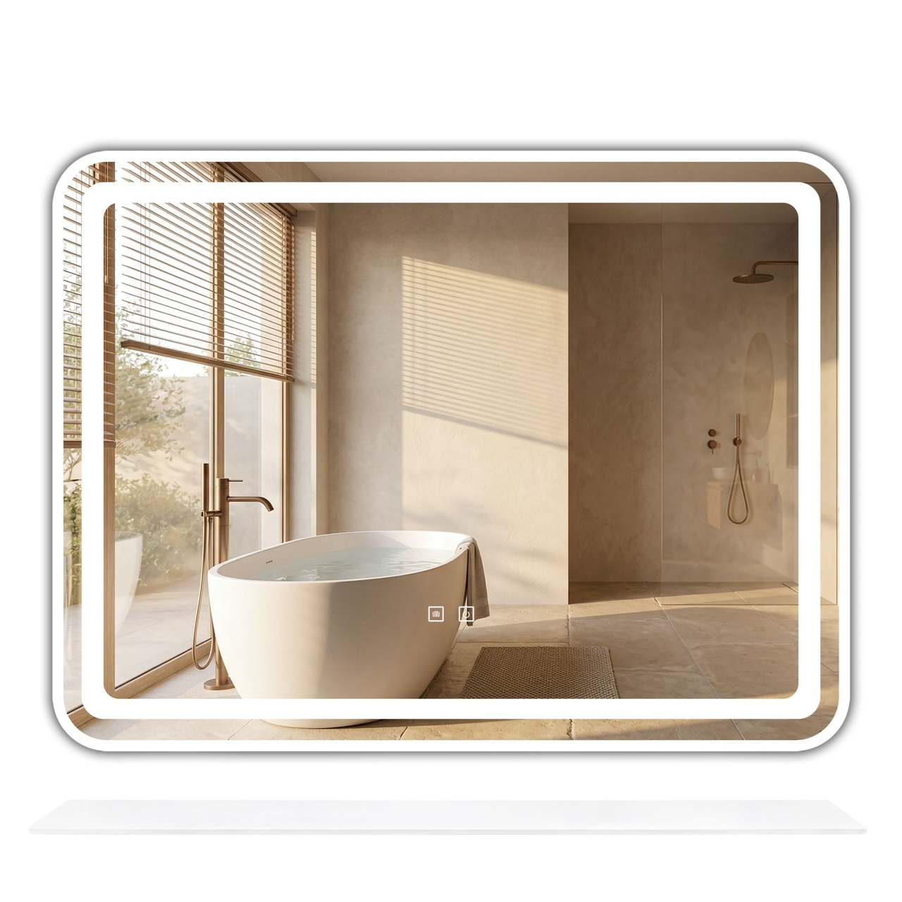 Oglindă de perete LED cu raft 80x60 cm L-8060 Specchio da parete LED con mensola L-8060 – 80x60 cm - immagine 1