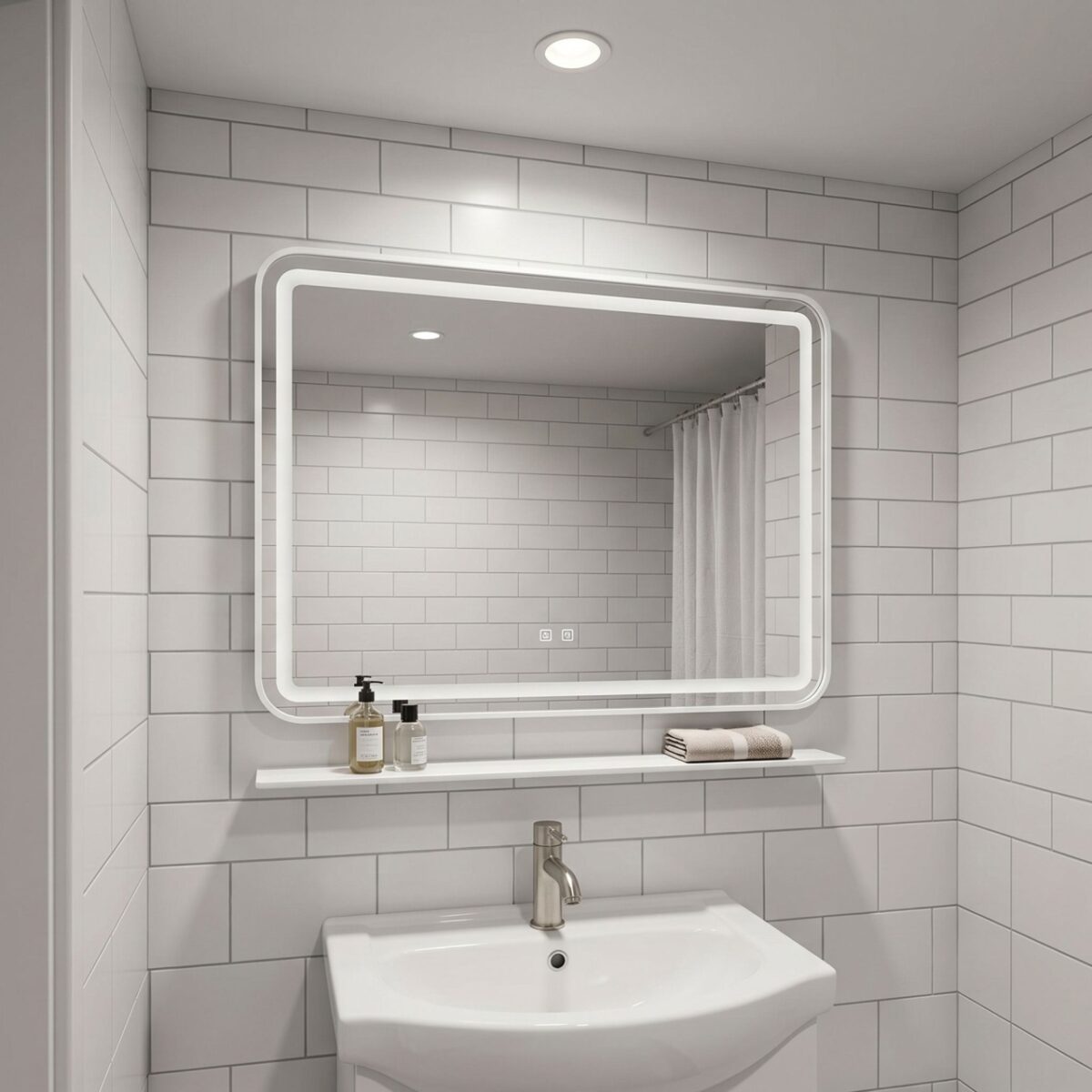 Specchio da parete LED con mensola L-8060 – 80x60 cm - immagine 6