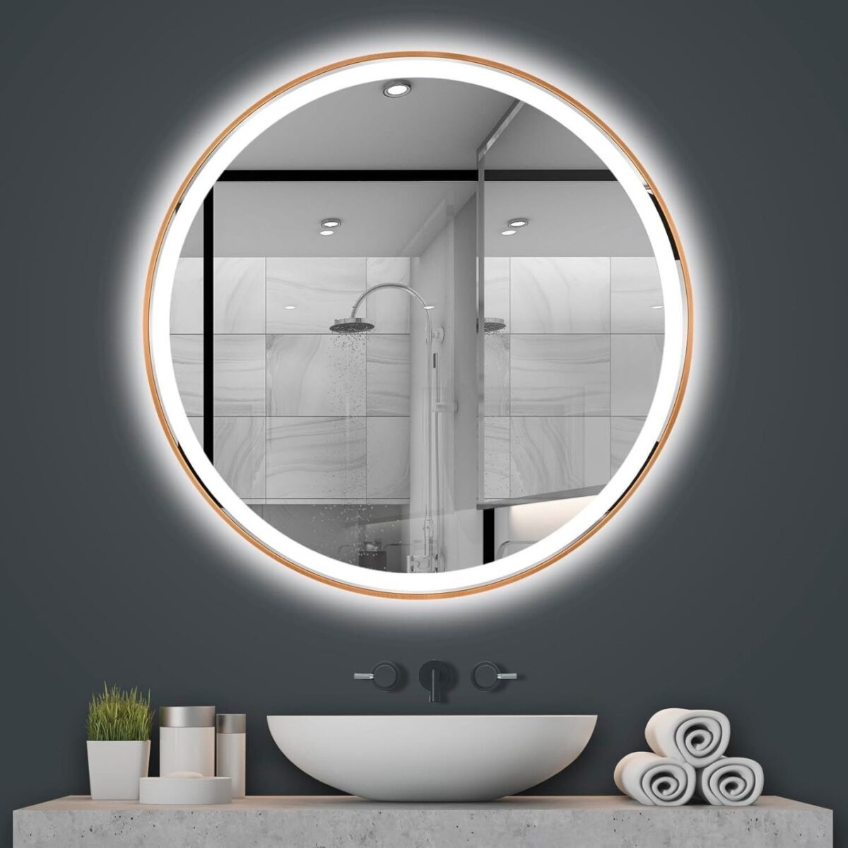 Specchio LED MMJ Brush Copper – Ø100 cm - immagine 2