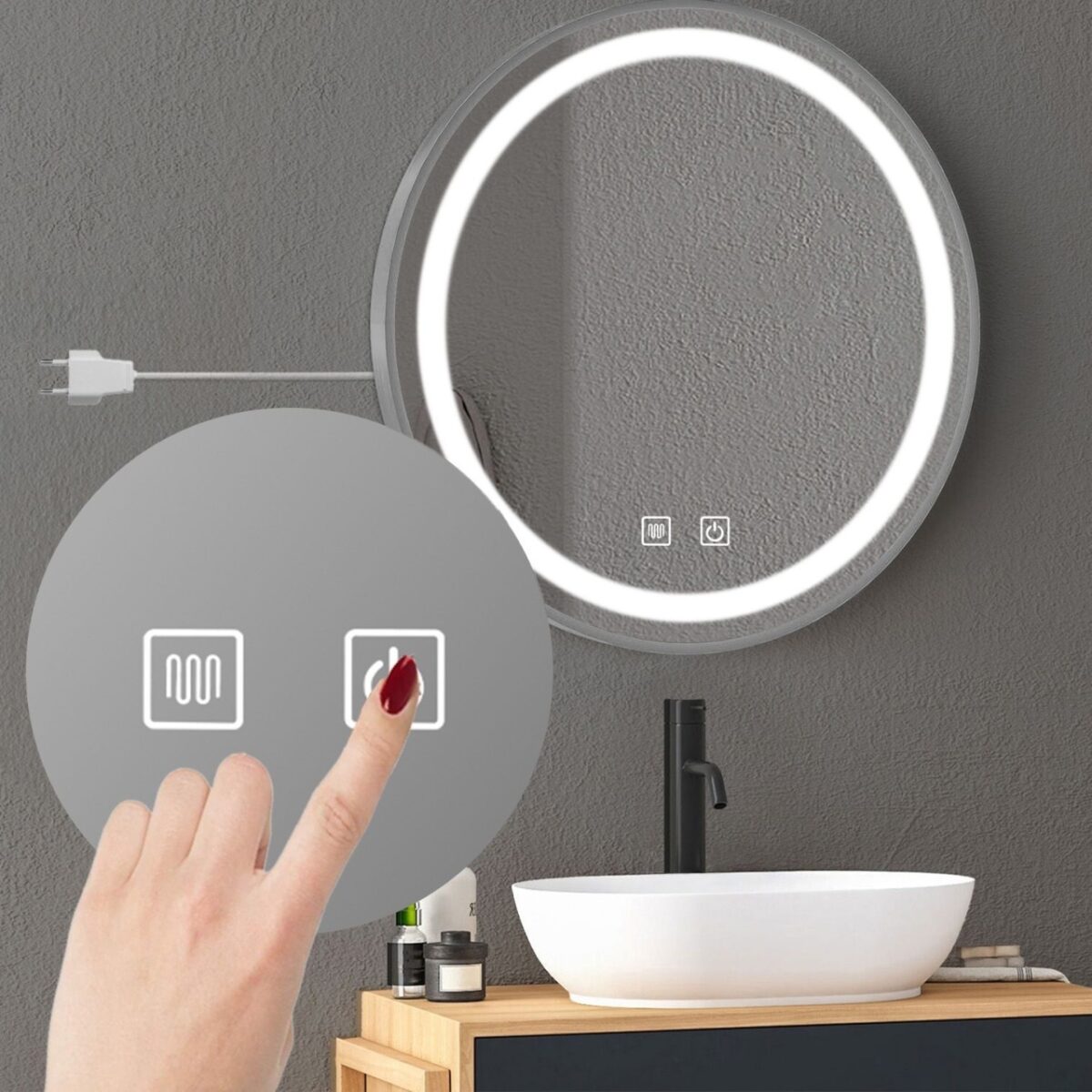 Specchio LED MMJ Acciaio Spazzolato – Ø50 cm - immagine 5