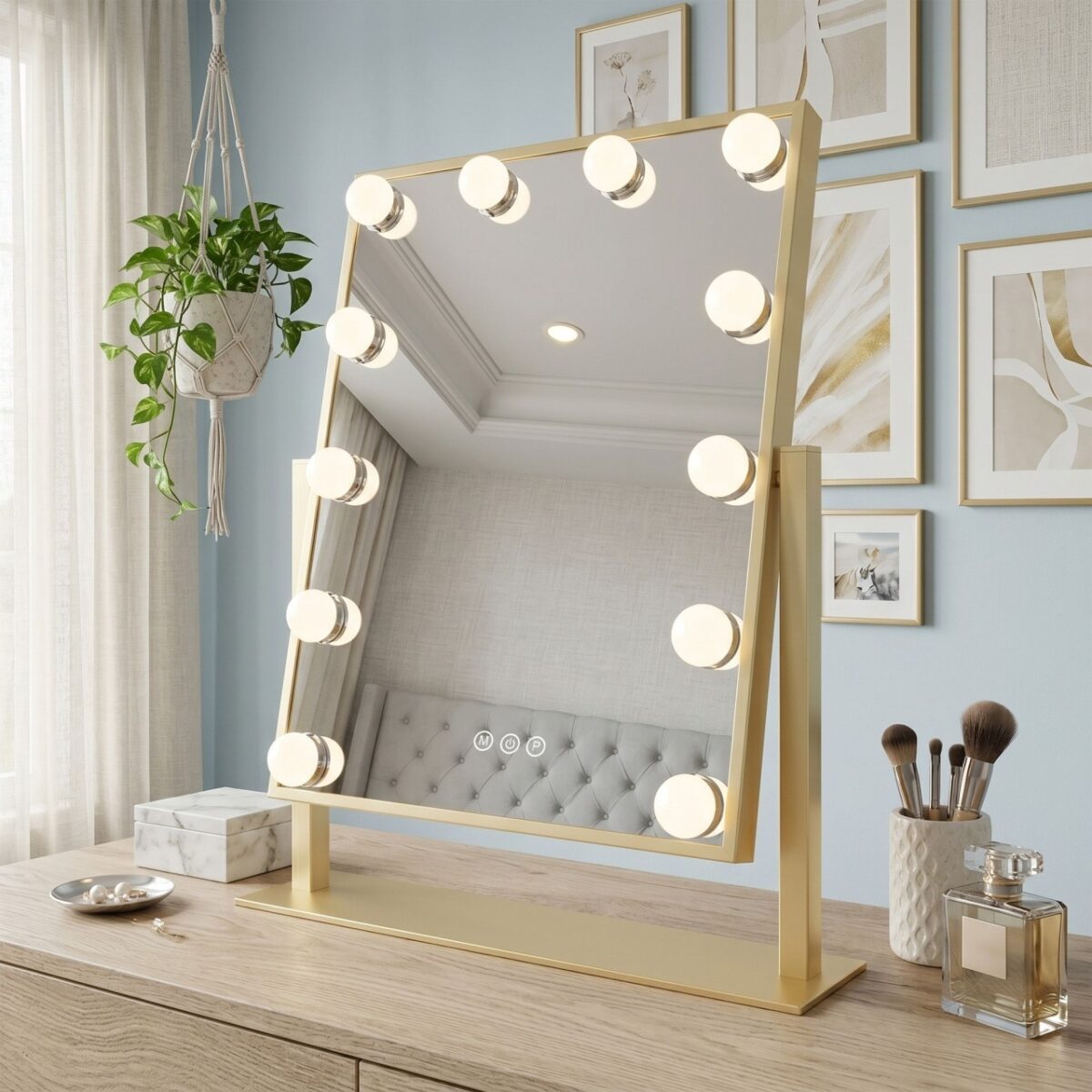 Specchio cosmetico LED Hollywood L.Gold con illuminazione – 30x40 cm - immagine 2