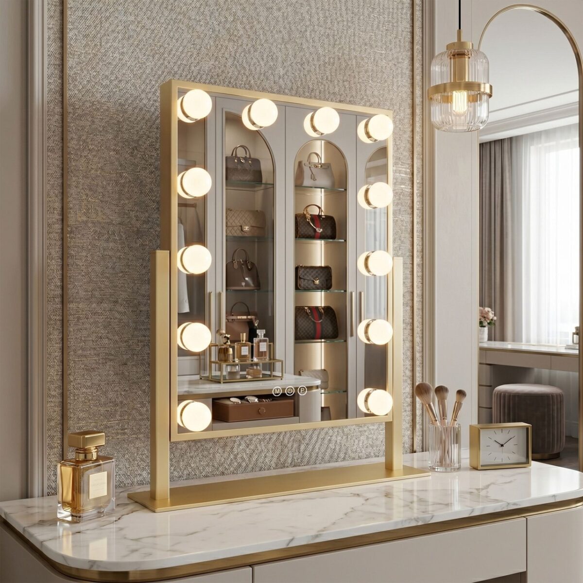 Specchio cosmetico LED Hollywood L.Gold con illuminazione – 30x40 cm - immagine 3