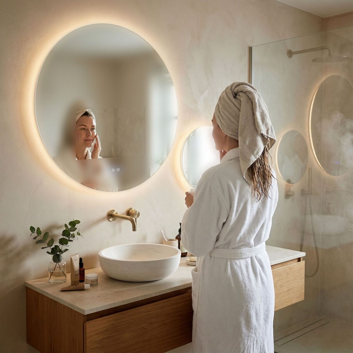 Set di specchi LED R-8040 con illuminazione – Ø80 cm + Ø40 cm - immagine 4