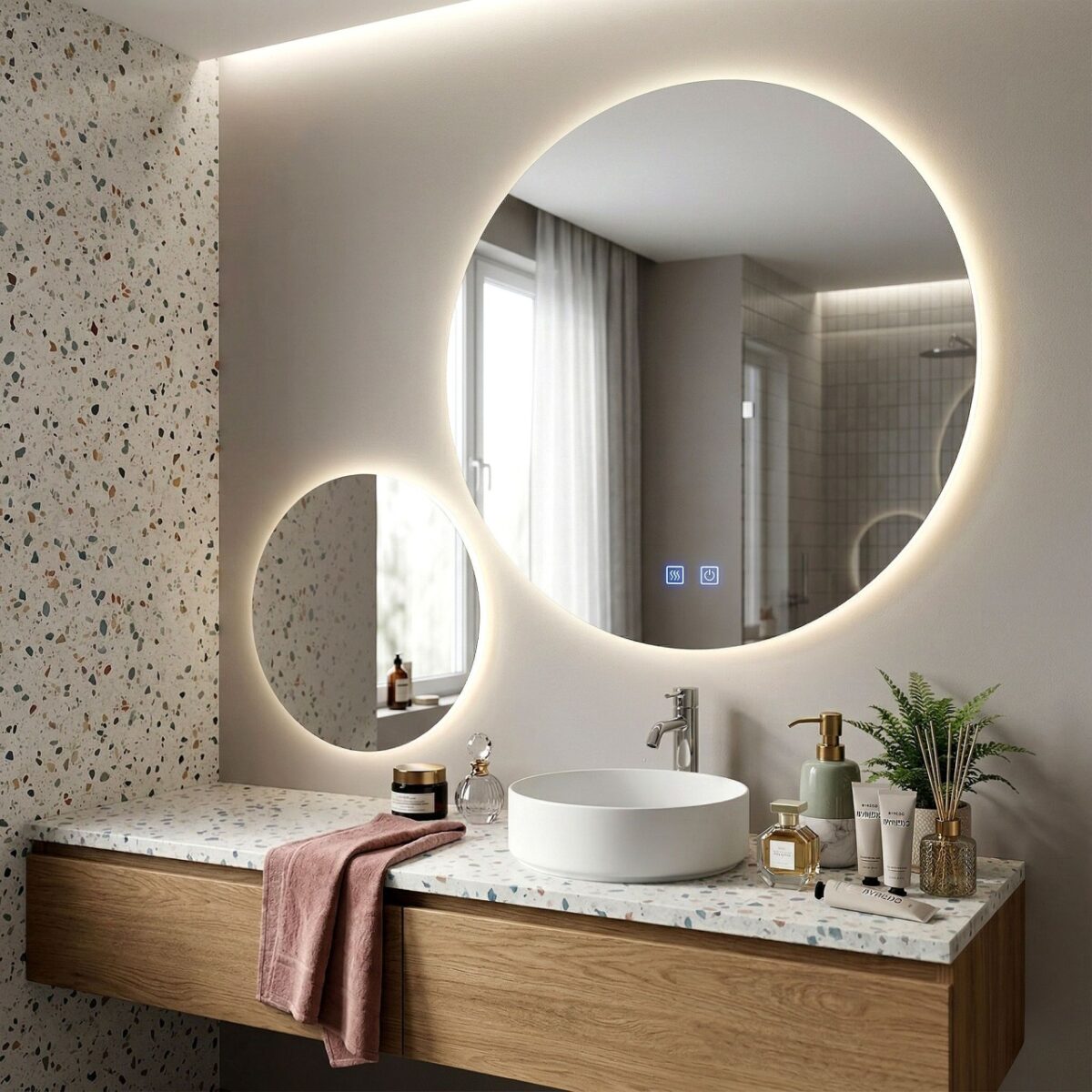 Set di specchi LED R-8040 con illuminazione – Ø80 cm + Ø40 cm - immagine 7