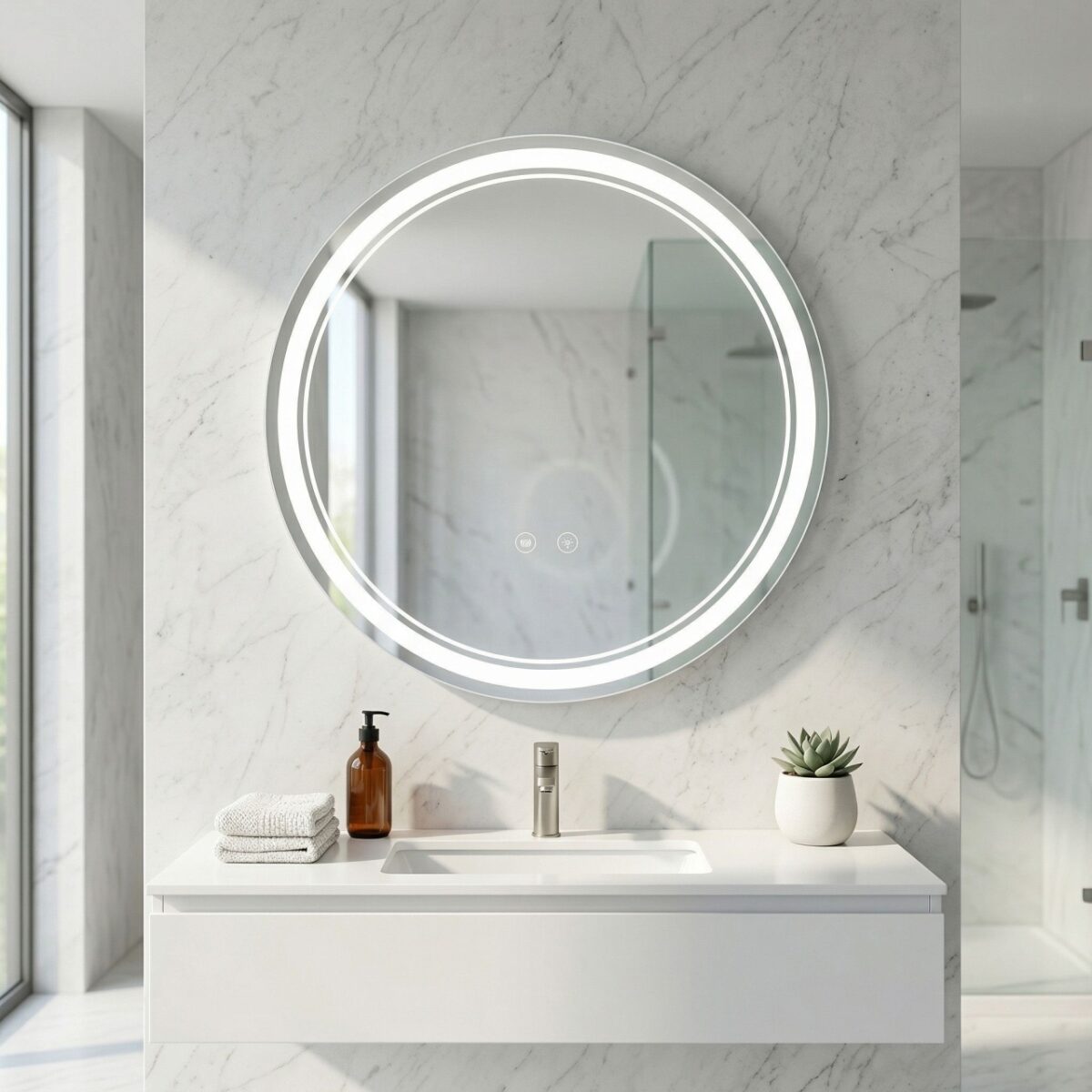 Specchio LED SOFT con doppia illuminazione decorativa – Ø90 cm - immagine 7