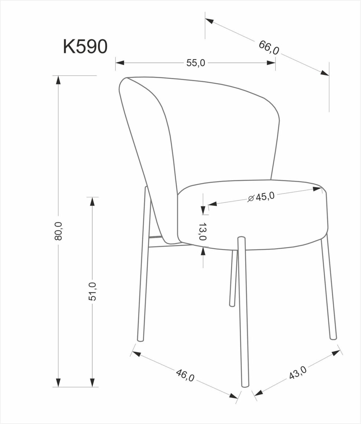 Sedia K590 in tessuto CREMONA color beige con struttura nera – 55x66x80 cm - immagine 11
