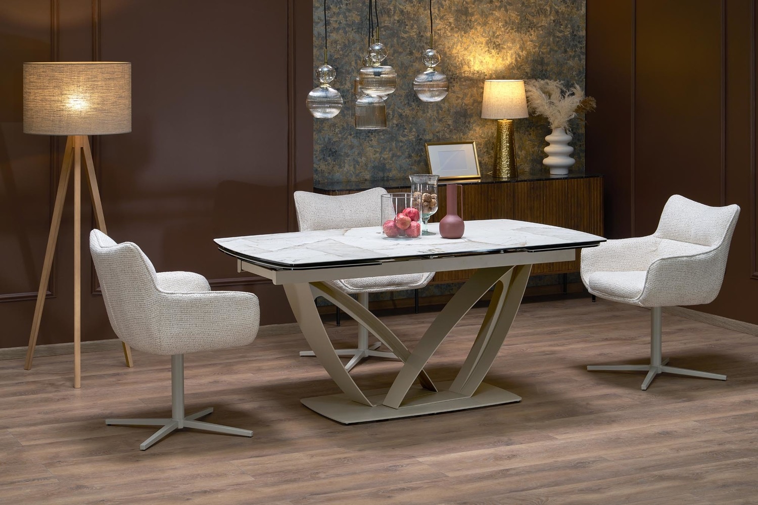 product-6183 Tavolo Benjamin allungabile in ceramica effetto marmo beige e cashmere – 160-240×90 cm - immagine 1