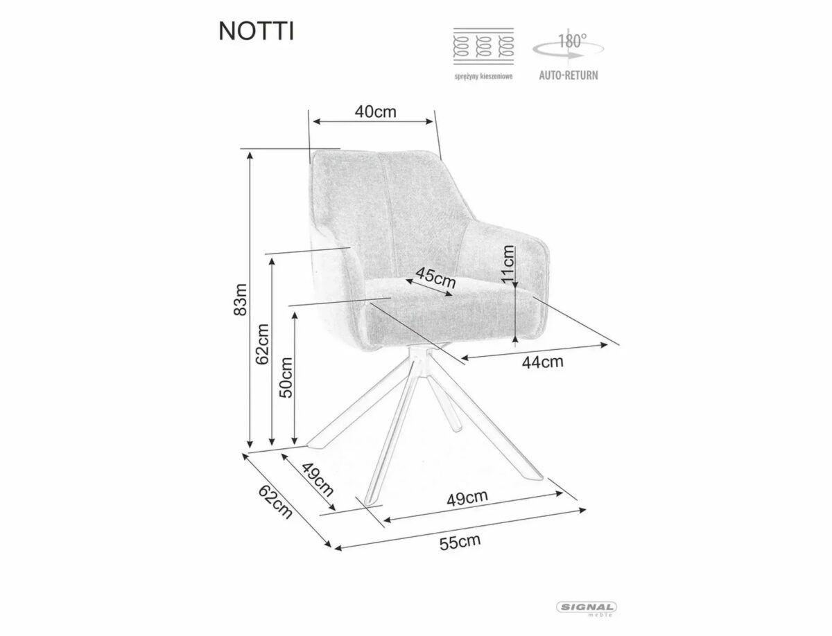 Sedia Notti Leo girevole 180° con Auto-Return in tessuto beige scuro e nero - immagine 10